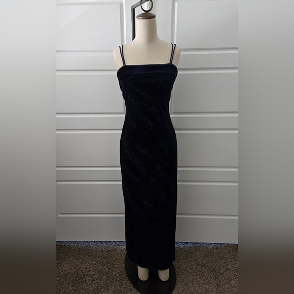 Navy Blue Velvet Formal Dress - Picture 1 of 8